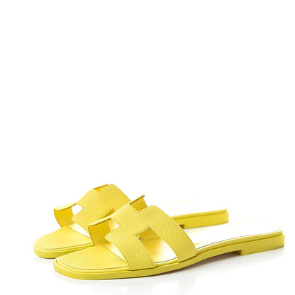 Hermes Epsom Oran Sandals 37.5 Jaune Pollen 3 of 8