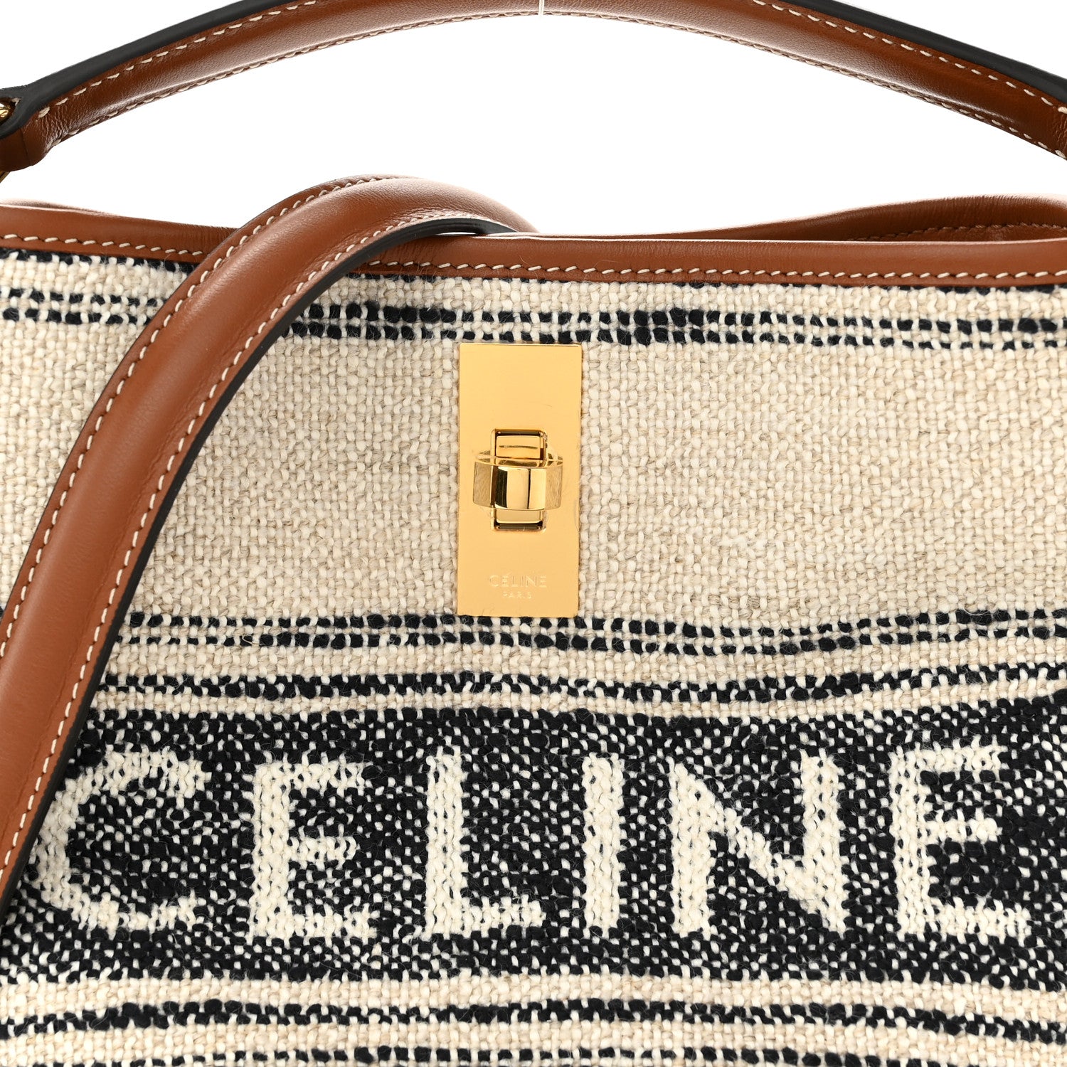Celine Canvas Smooth Calfskin Teen Logo Bucket 16 Bag White Black 8 of 10