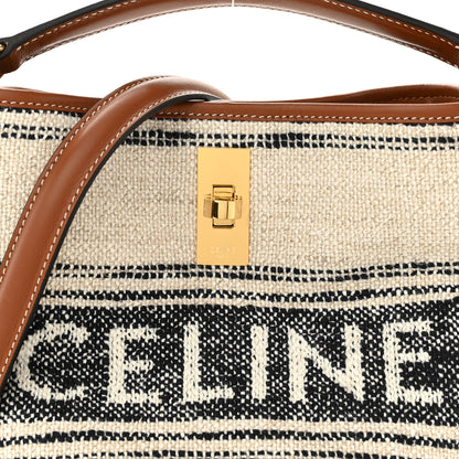Celine Canvas Smooth Calfskin Teen Logo Bucket 16 Bag White Black 8 of 10