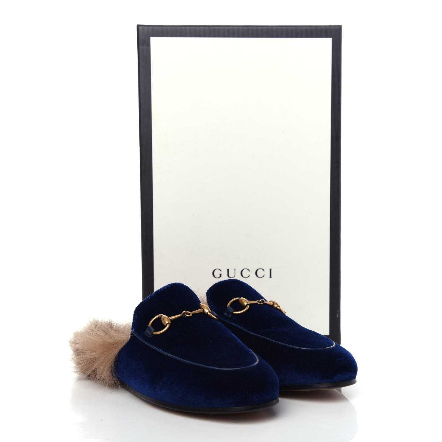 Gucci Velvet Fur Womens Princetown Slippers 36 Cobalt Blue 10 of 11