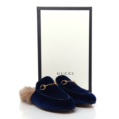 Gucci Velvet Fur Womens Princetown Slippers 36 Cobalt Blue 10 of 11