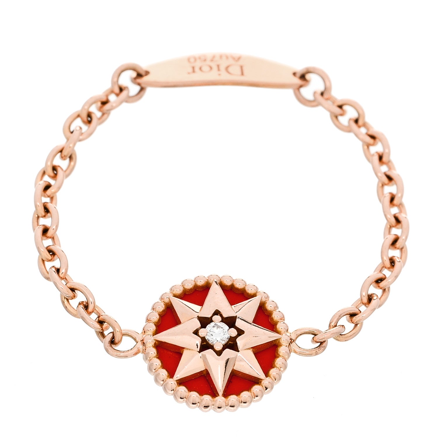 Christian Dior 18K Rose Gold Diamond Red Ceramic Rose Des Vents Ring 52 6 1 of 5