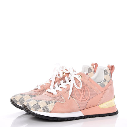 Louis Vuitton Suede Damier Azur Run Away Sneakers 37.5 Pink 3 of 10
