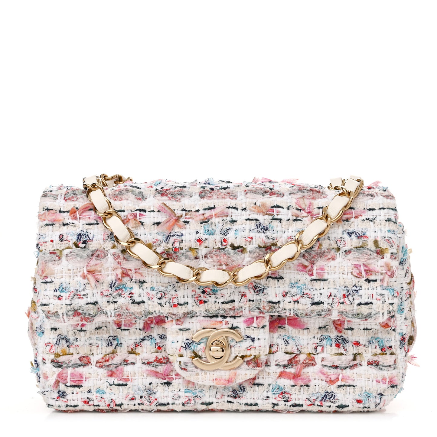 Tweed Quilted Mini Rectangular Flap Ecru Pink Blue Green