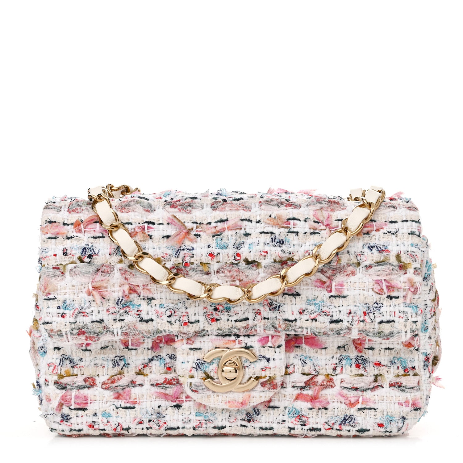 Chanel Tweed Quilted Mini Rectangular Flap Ecru Pink Blue Green 1 of 11