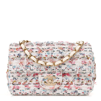 Chanel Tweed Quilted Mini Rectangular Flap Ecru Pink Blue Green 1 of 11