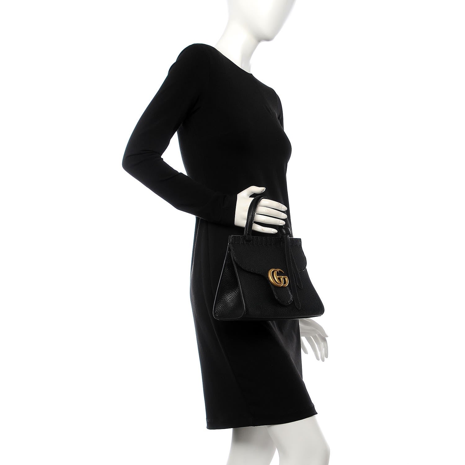 Gucci Calfskin Mini GG Marmont Top Handle Bag Black 2 of 9