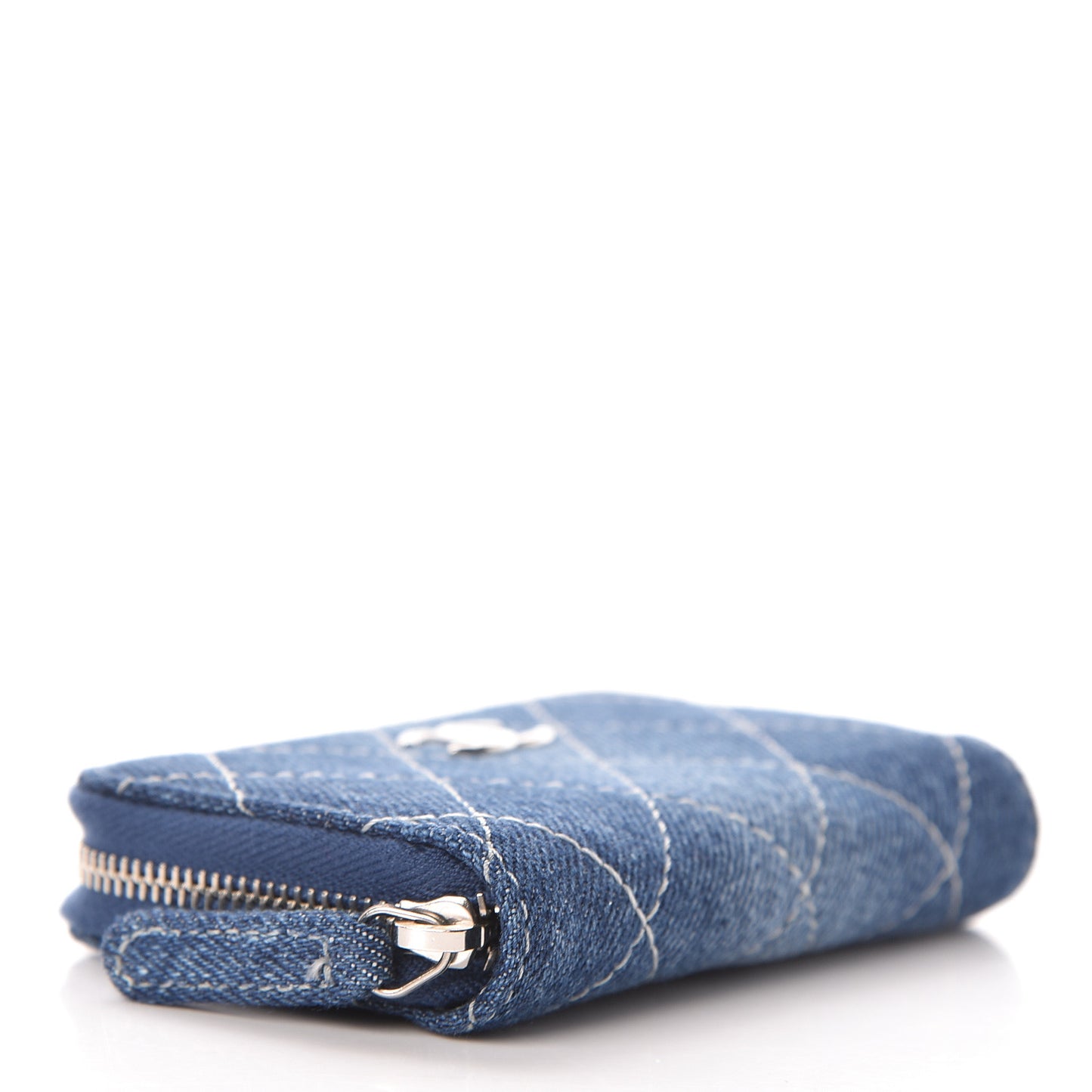 Denim Quilted Zip Coin Purse Blue