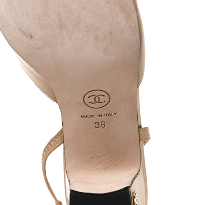 Chanel Goatskin Grosgrain Cap Toe CC Slingback Pumps 36 Beige Black 8 of 11
