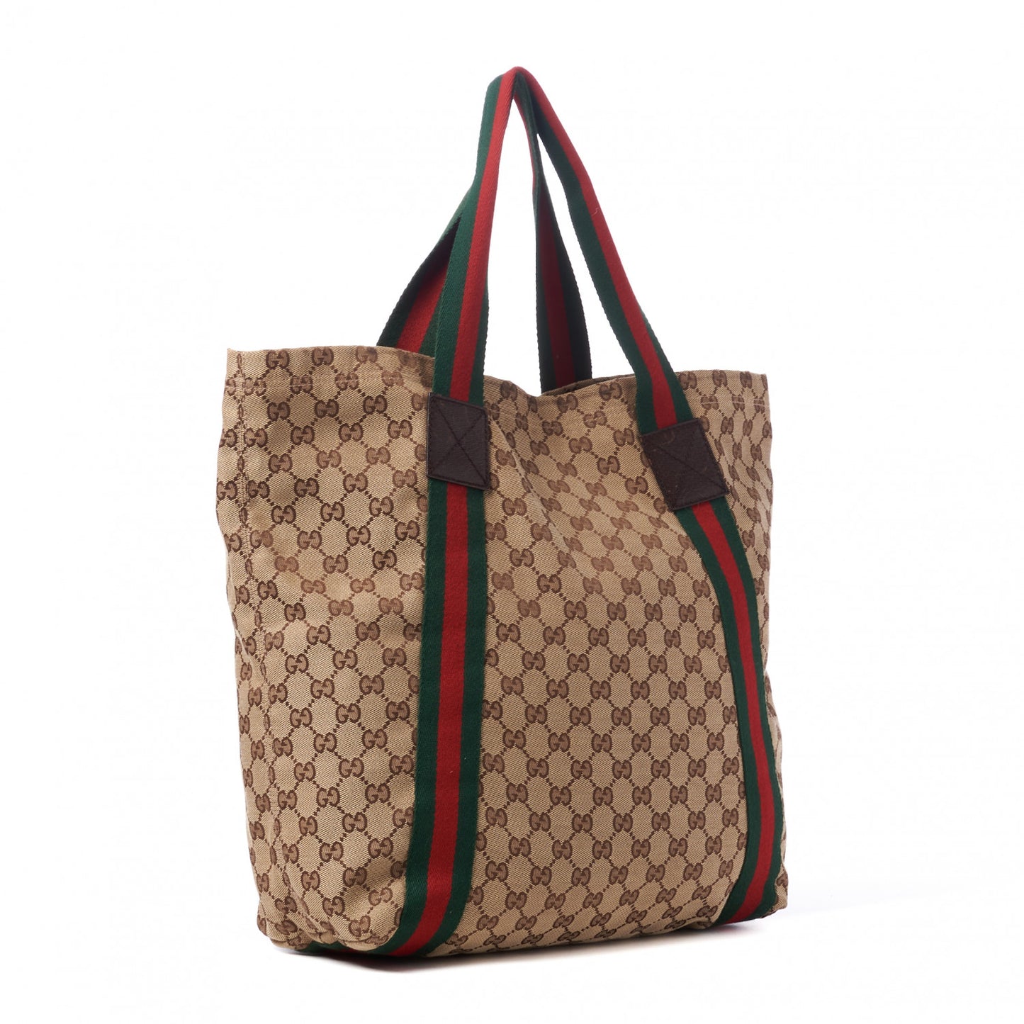 GG Monogram Medium Web Handle Vertical Tote Dark Brown
