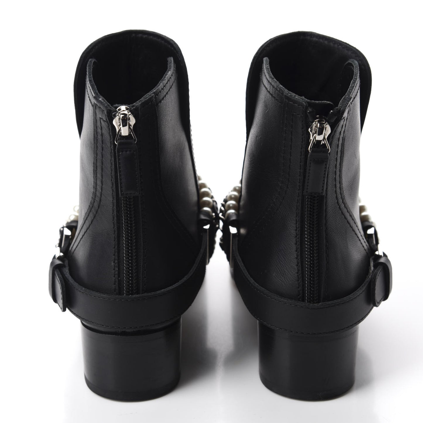 Calfskin Pearl Cap Toe Short Boots 37.5 Black