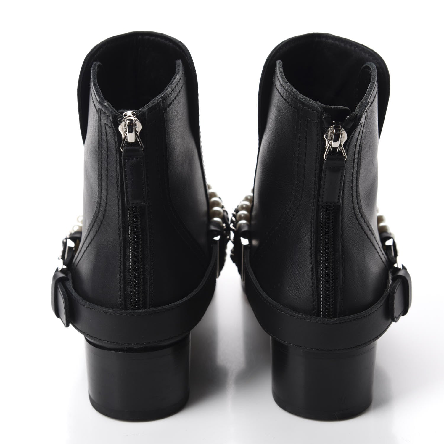 Chanel Calfskin Pearl Cap Toe Short Boots 37.5 Black 5 of 11