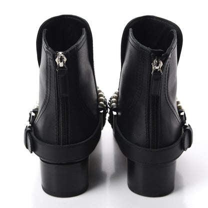 Chanel Calfskin Pearl Cap Toe Short Boots 37.5 Black 5 of 11