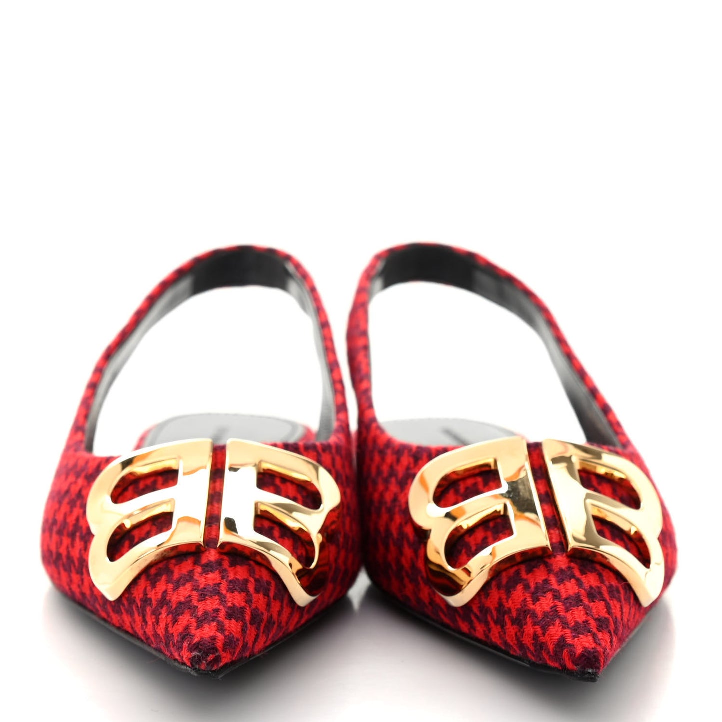 Tweed Prince Of Wales BB Knife Pointy Toe Slingback Flats 36 Red Black