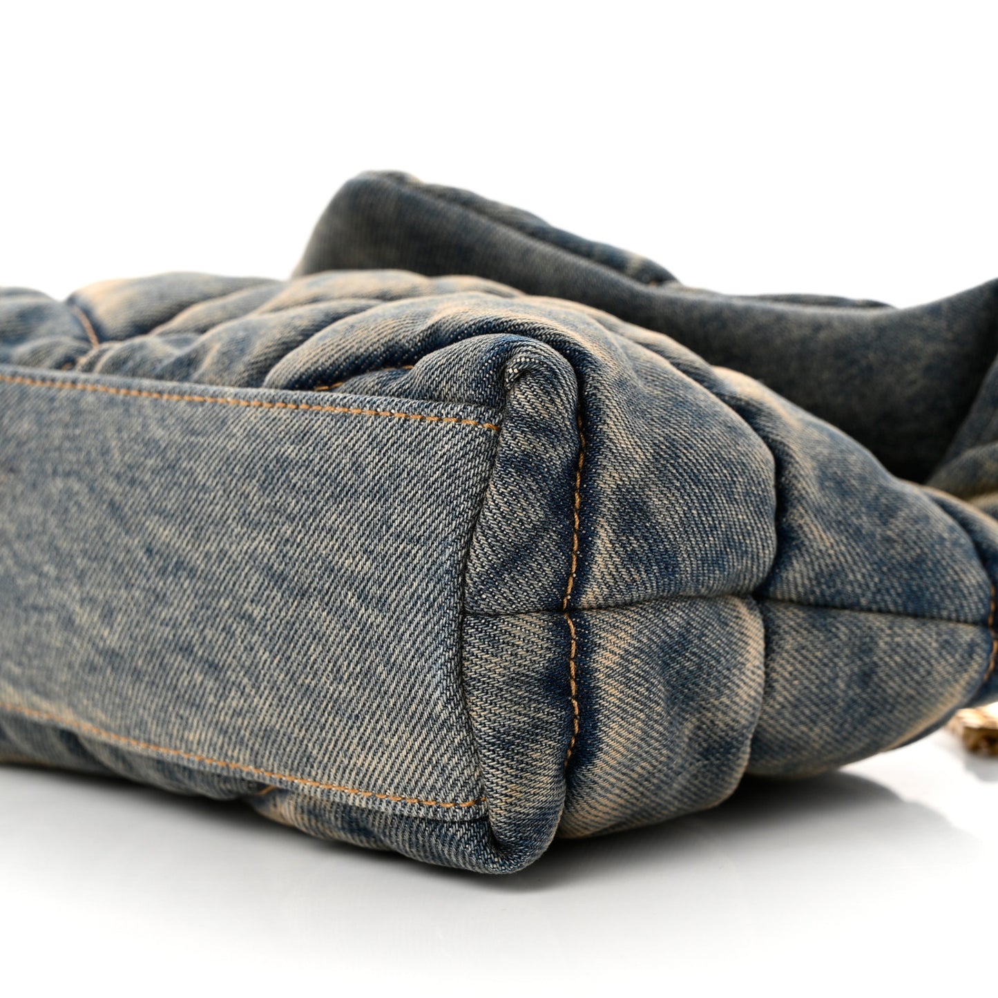 Denim Quilted Toy Loulou Puffer Monogram Chain Satchel Blue Black