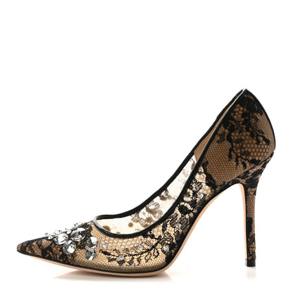 Jimmy Choo Lace Mesh Crystal Lyzo 100 Pumps 36 Black 1 of 11