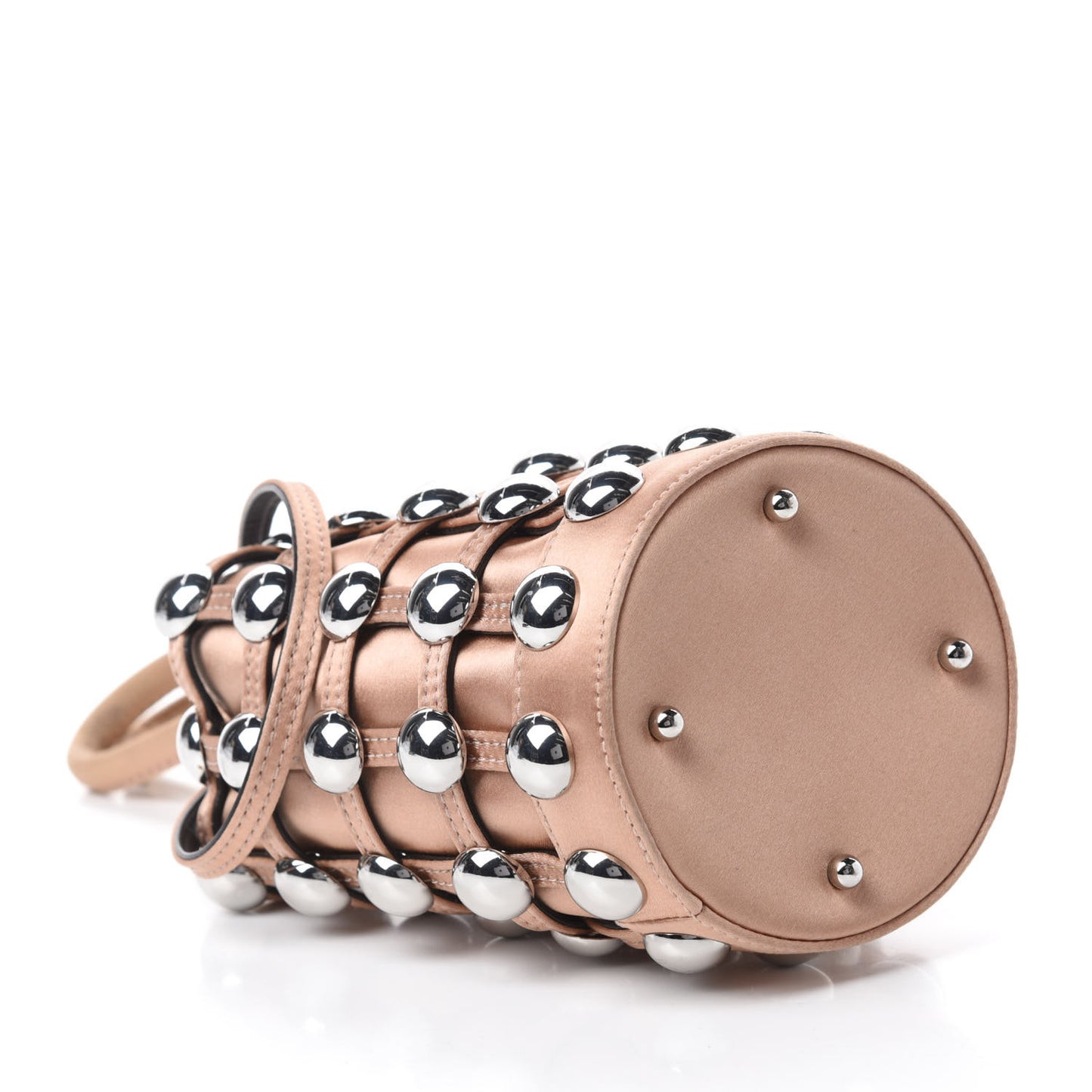 Satin Embellished Mini Roxy Bucket Bag Nude