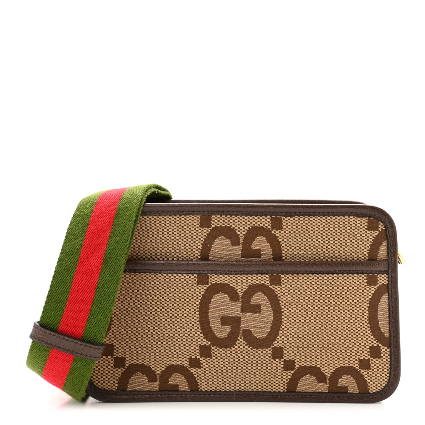Monogram Jumbo GG Textured Dollar Calfskin Web Mini Crossbody Bag Camel Ebony New Acero