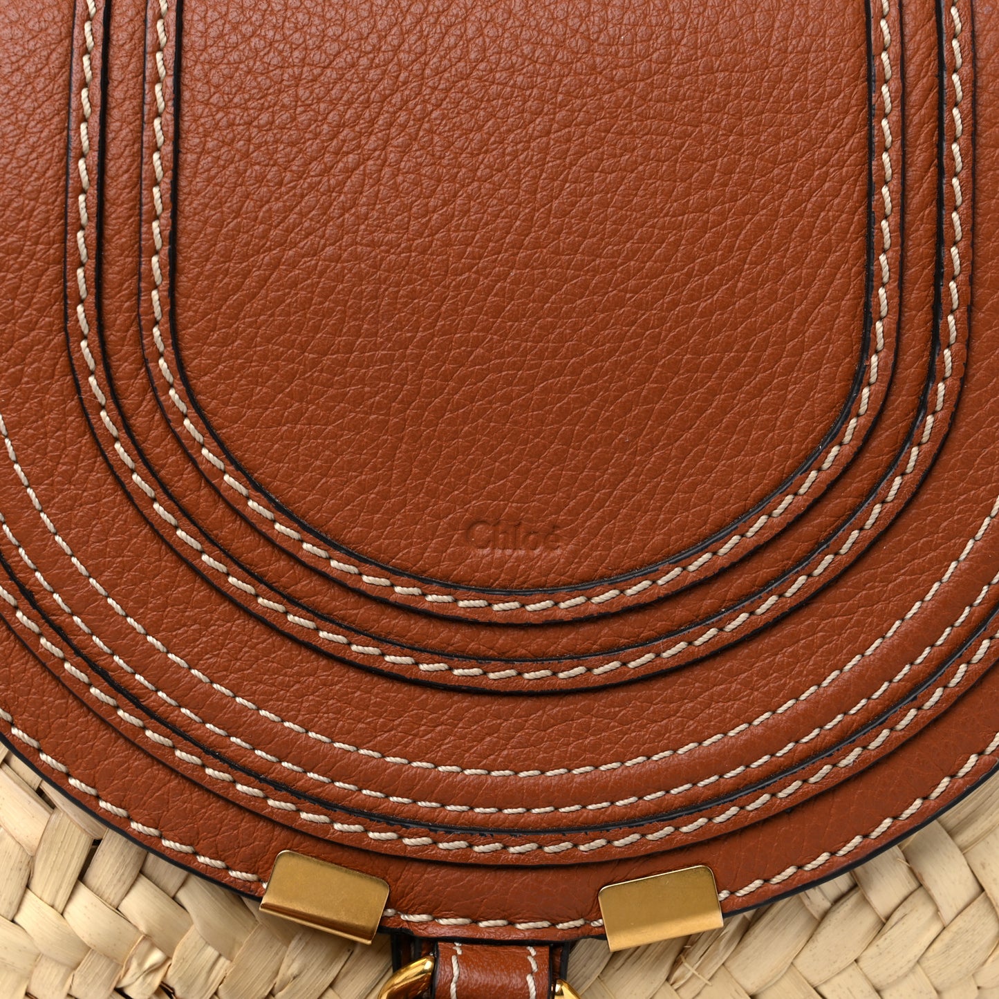 Raffia Small Grain Calfskin Medium Marcie Basket Tan
