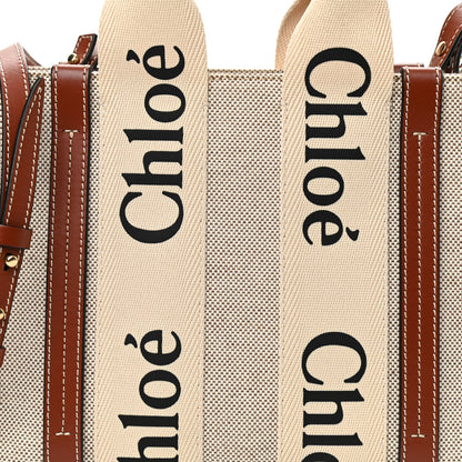 Chloe Cotton Calfskin Small Woody Ribbon Tote With Strap White Brown 8 of 10