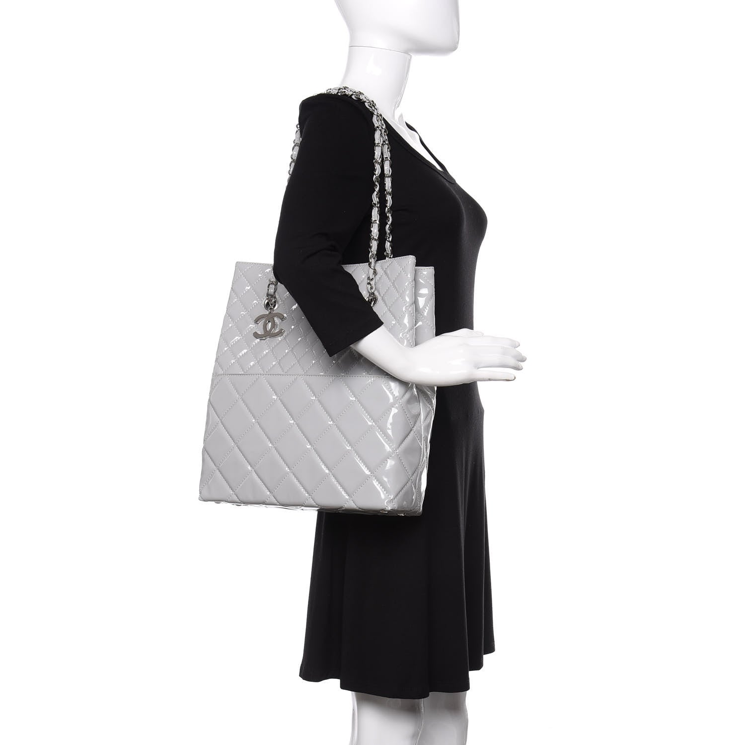 Chanel Vinyl Quilted In The Business North South Tote Light Grey 2 of 10