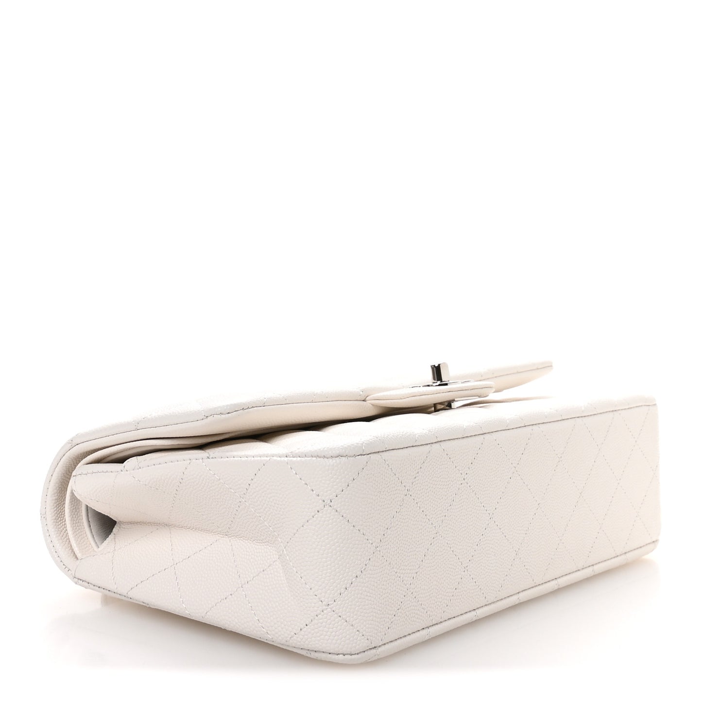 Caviar Quilted Medium Double Flap White