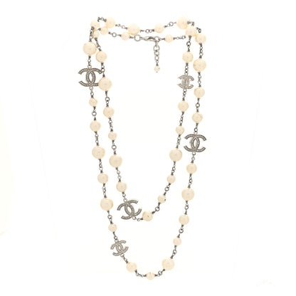 Chanel Graduated Pearl Crystal CC Long Necklace Silver 1 of 4