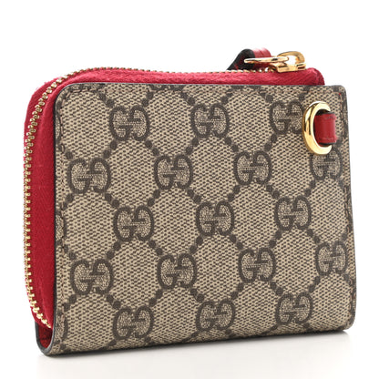 Gucci GG Supreme Monogram Mystic Cat Patch Zip Around Card Case Wallet Beige Hibiscus Red 3 of 8