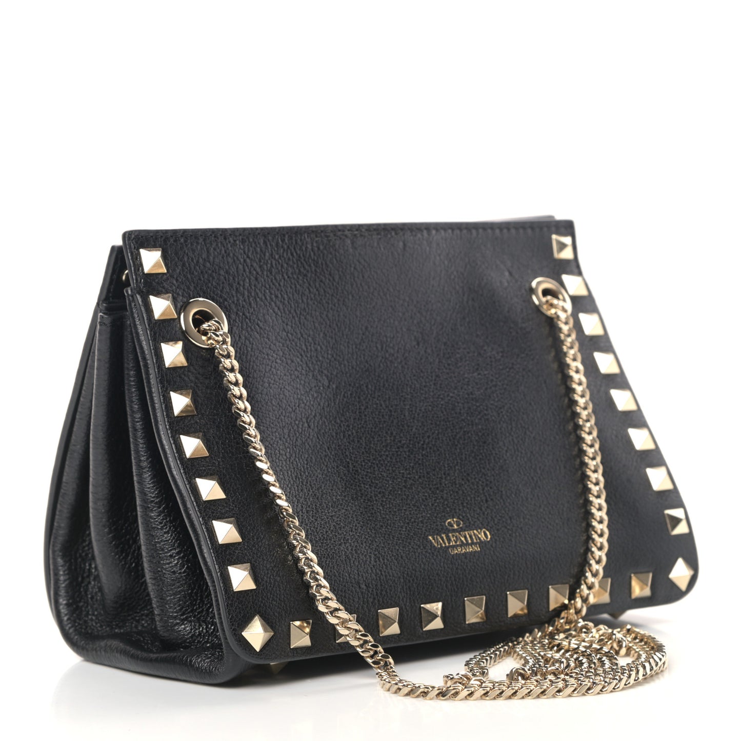 Calfskin Rockstud Mini Chain Shoulder Bag Black