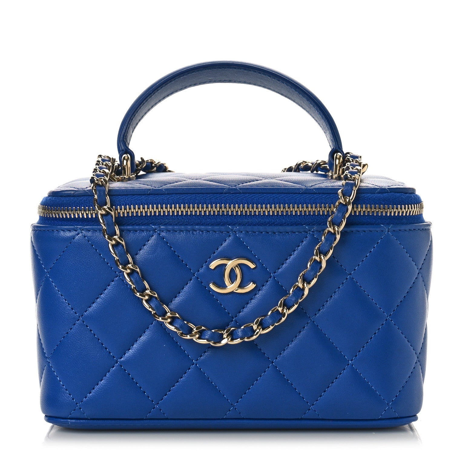 Chanel Lambskin Quilted Small Top Handle Vanity Case With Chain Blue 1 of 10