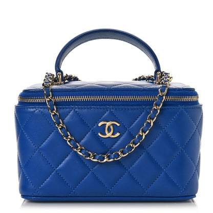 Chanel Lambskin Quilted Small Top Handle Vanity Case With Chain Blue 1 of 10