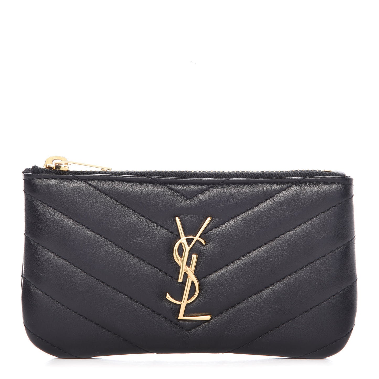 Calfskin Matelasse Monogram Key Pouch Black