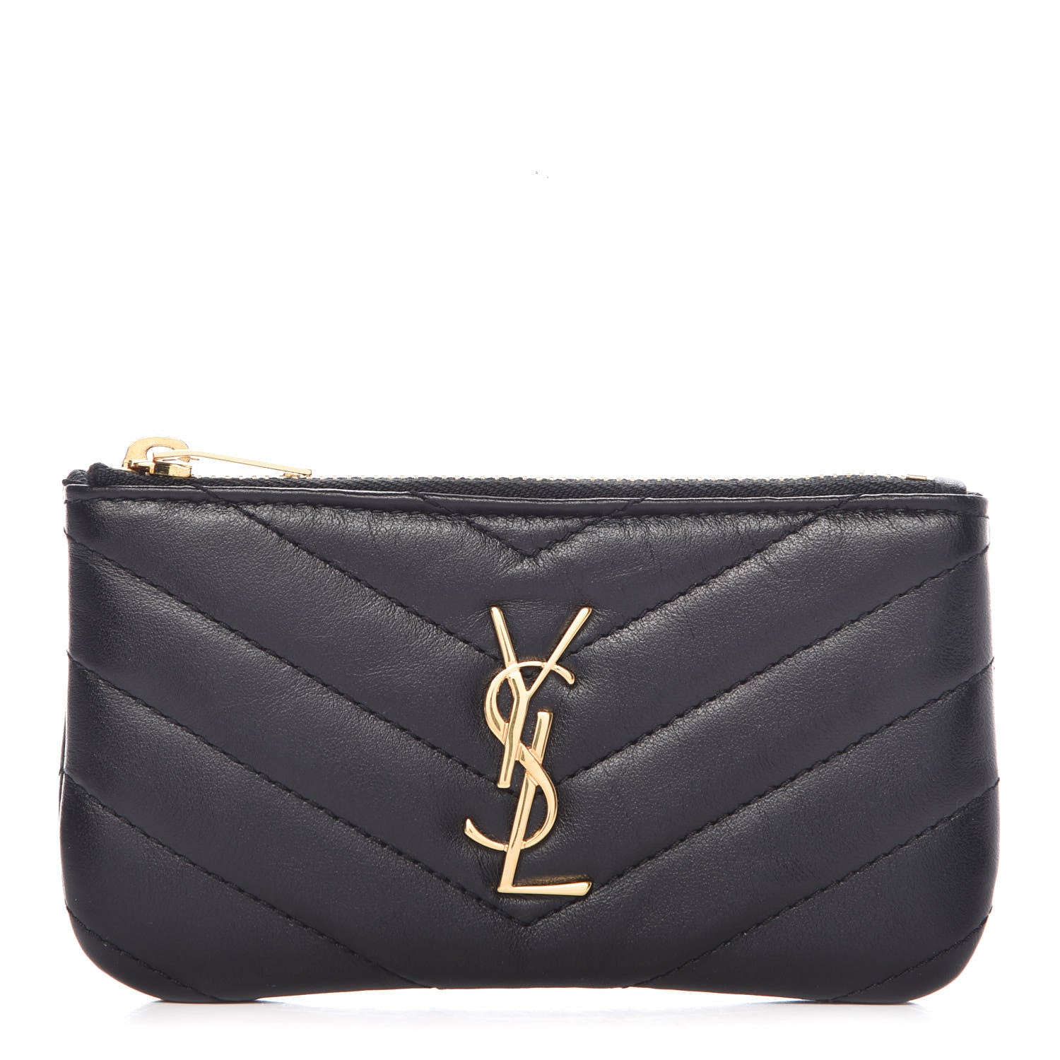 Saint Laurent Calfskin Matelasse Monogram Key Pouch Black 1 of 8
