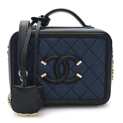 Chanel Caviar Quilted Small CC Filigree Vanity Case Navy Black 1 of 10