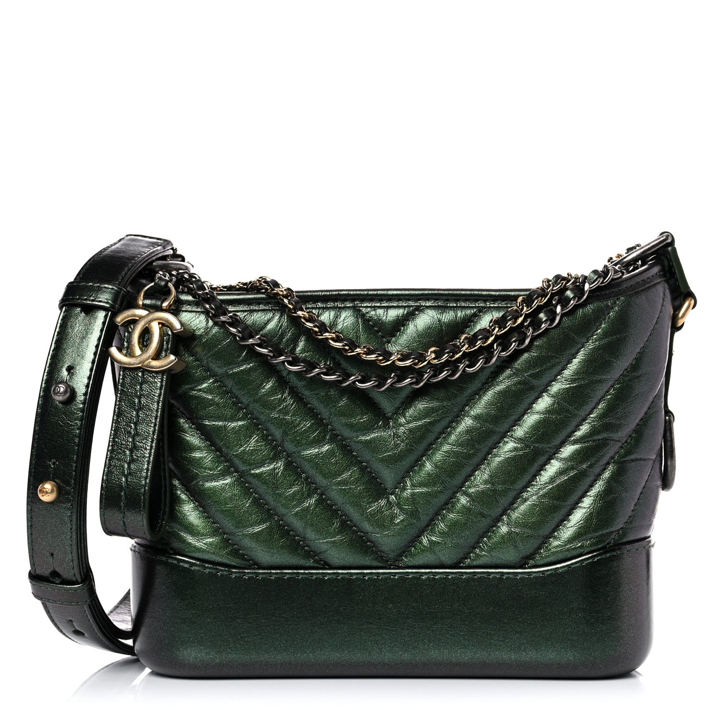 Metallic Calfskin Chevron Quilted Small Gabrielle Hobo Green