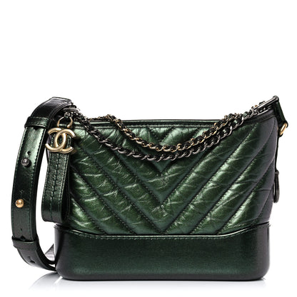 Chanel Metallic Calfskin Chevron Quilted Small Gabrielle Hobo Green 1 of 10