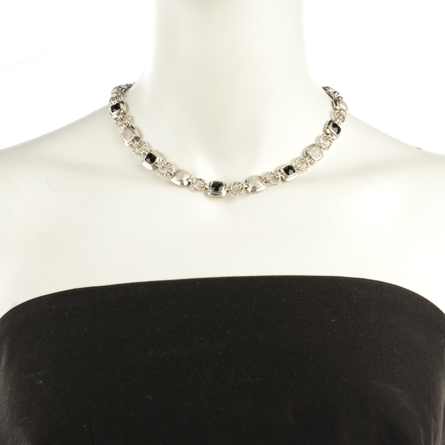 David Yurman Sterling Silver Pave Diamond Black Onyx 7mm Renaissance Necklace 2 of 6