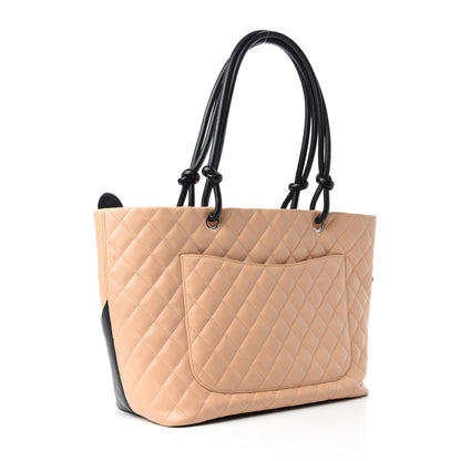 Chanel Calfskin Quilted Large Cambon Tote Beige Black 3 of 12