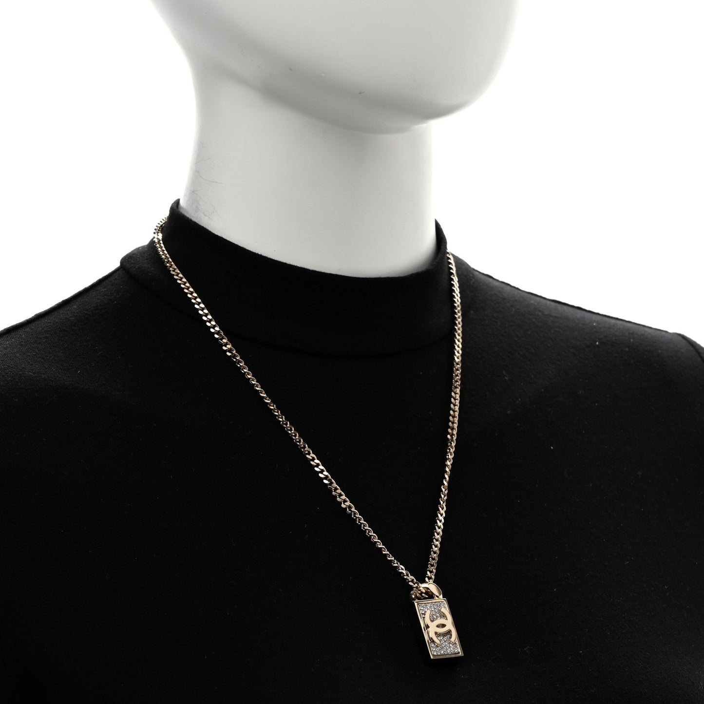 Crystal Dog Tag Charm Necklace Gold