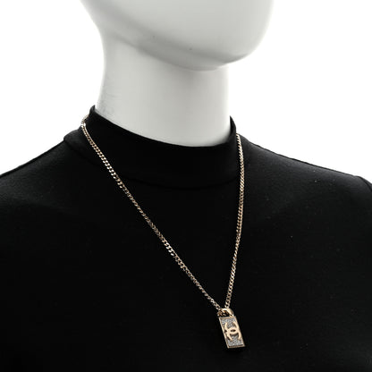 Chanel Crystal Dog Tag Charm Necklace Gold 2 of 6