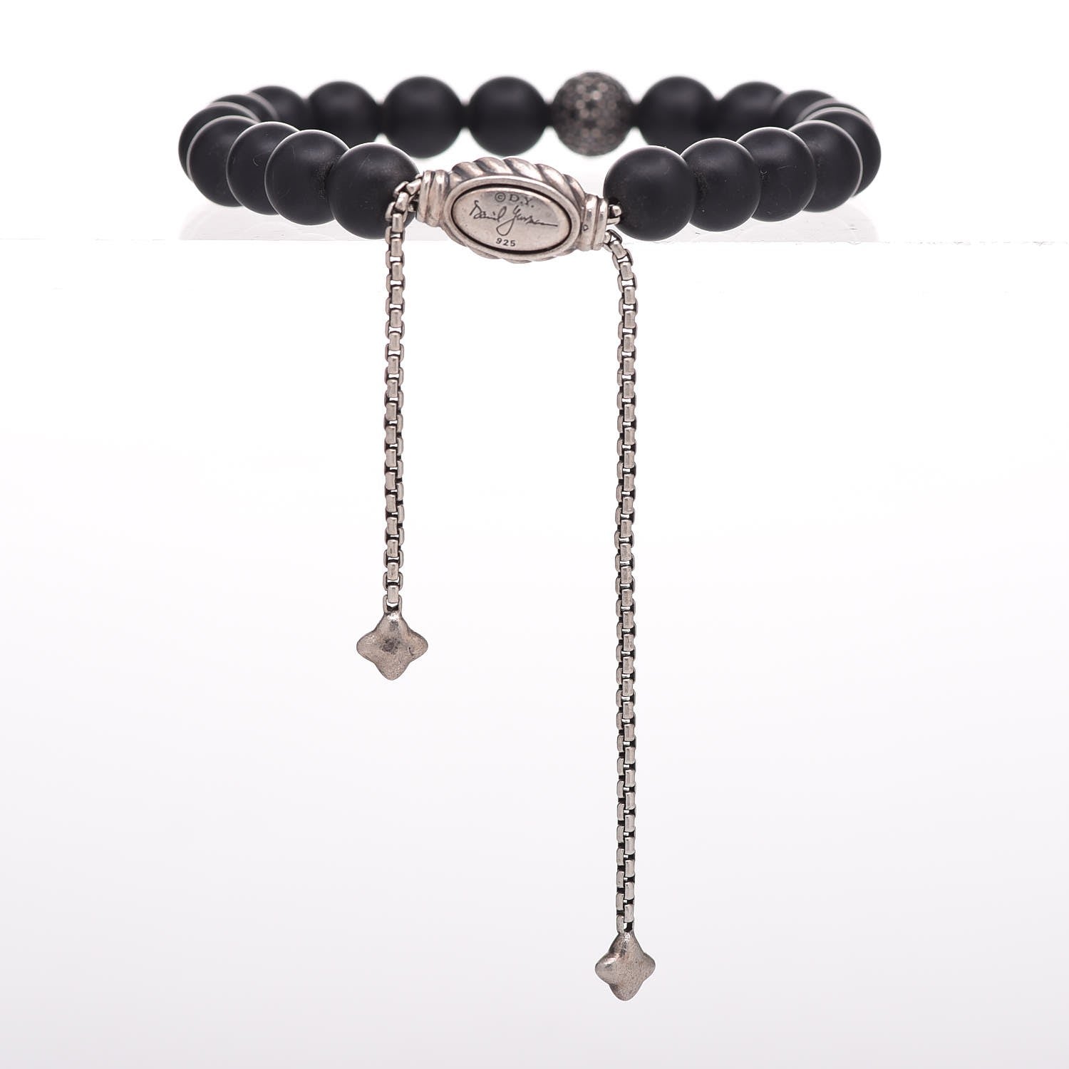 David Yurman Sterling Silver Black Diamond Onyx 8mm Spiritual Beads Bracelet 3 of 6