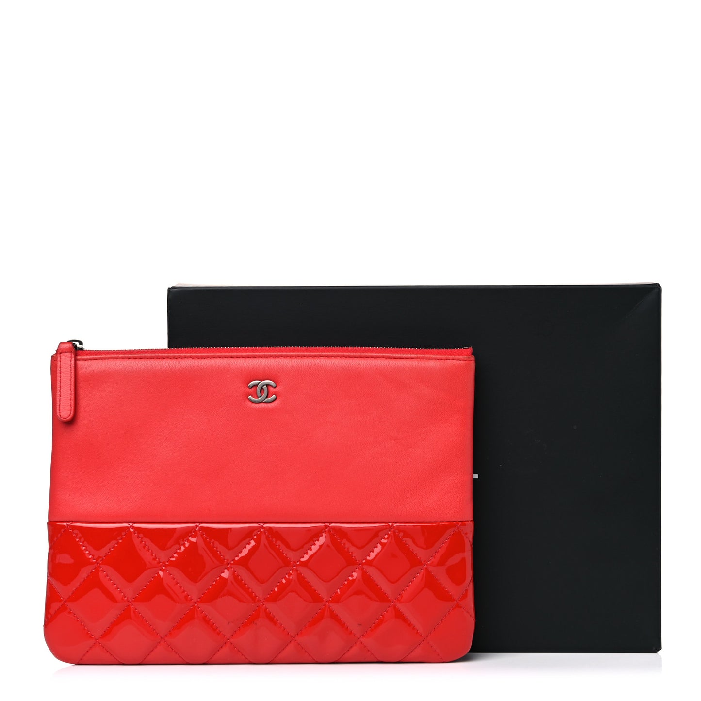 Calfskin Patent Quilted Medium Cosmetic Case Red