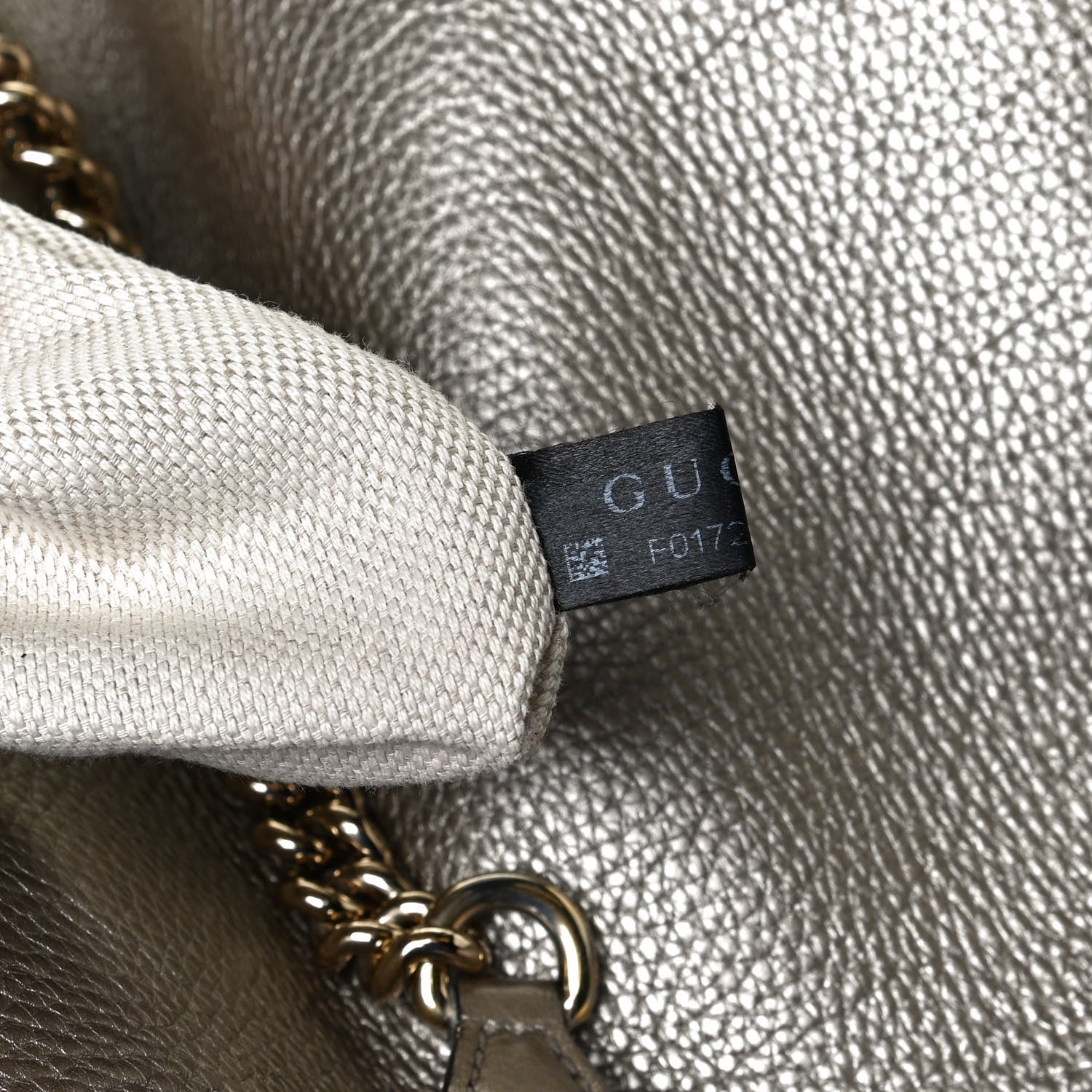 Gucci Metallic Pebbled Calfskin Medium Soho Chain Shoulder Bag Golden Beige 6 of 16