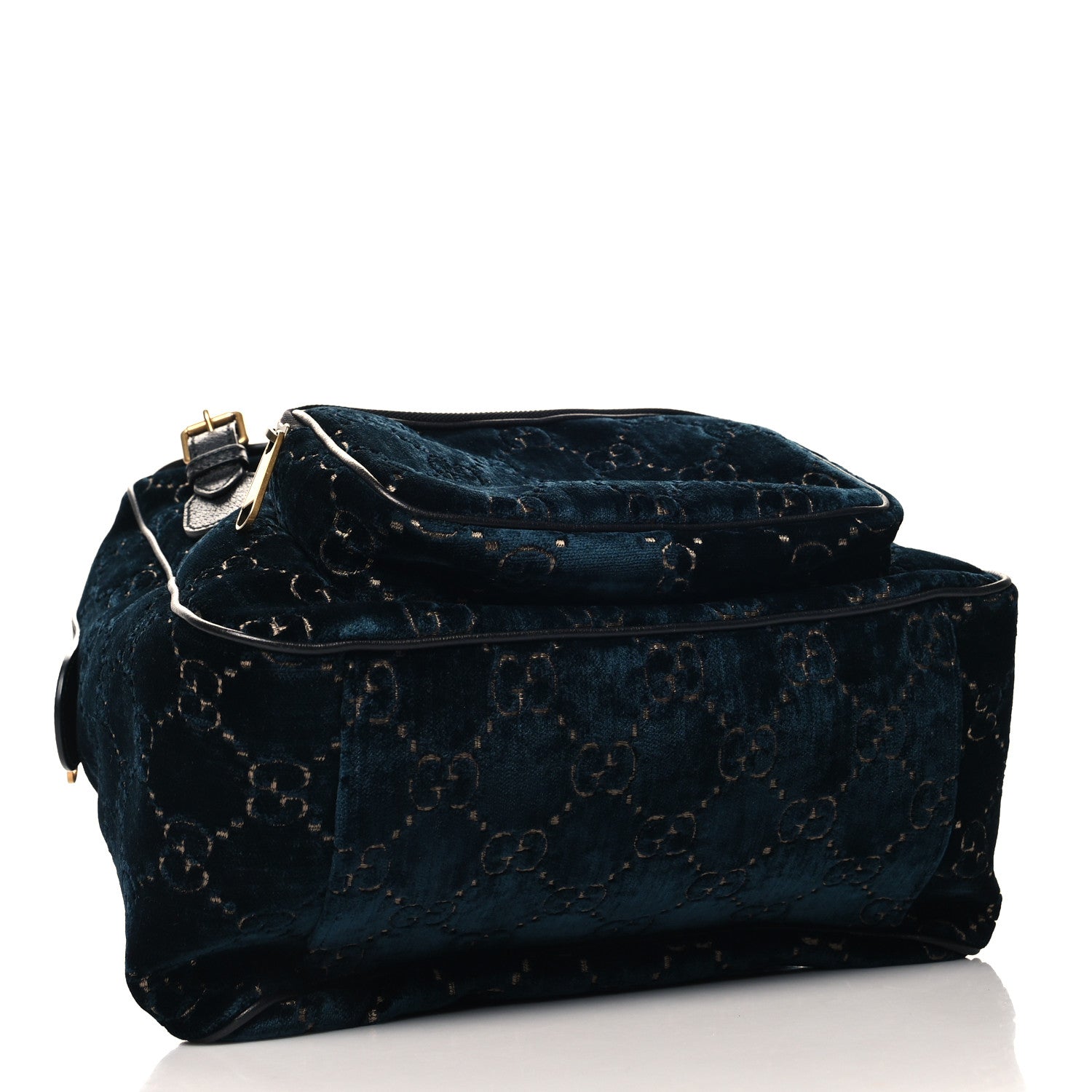 Gucci Velvet GG Monogram Textured Calfskin Web Small Double Buckle Backpack Blue Beige Black 4 of 10