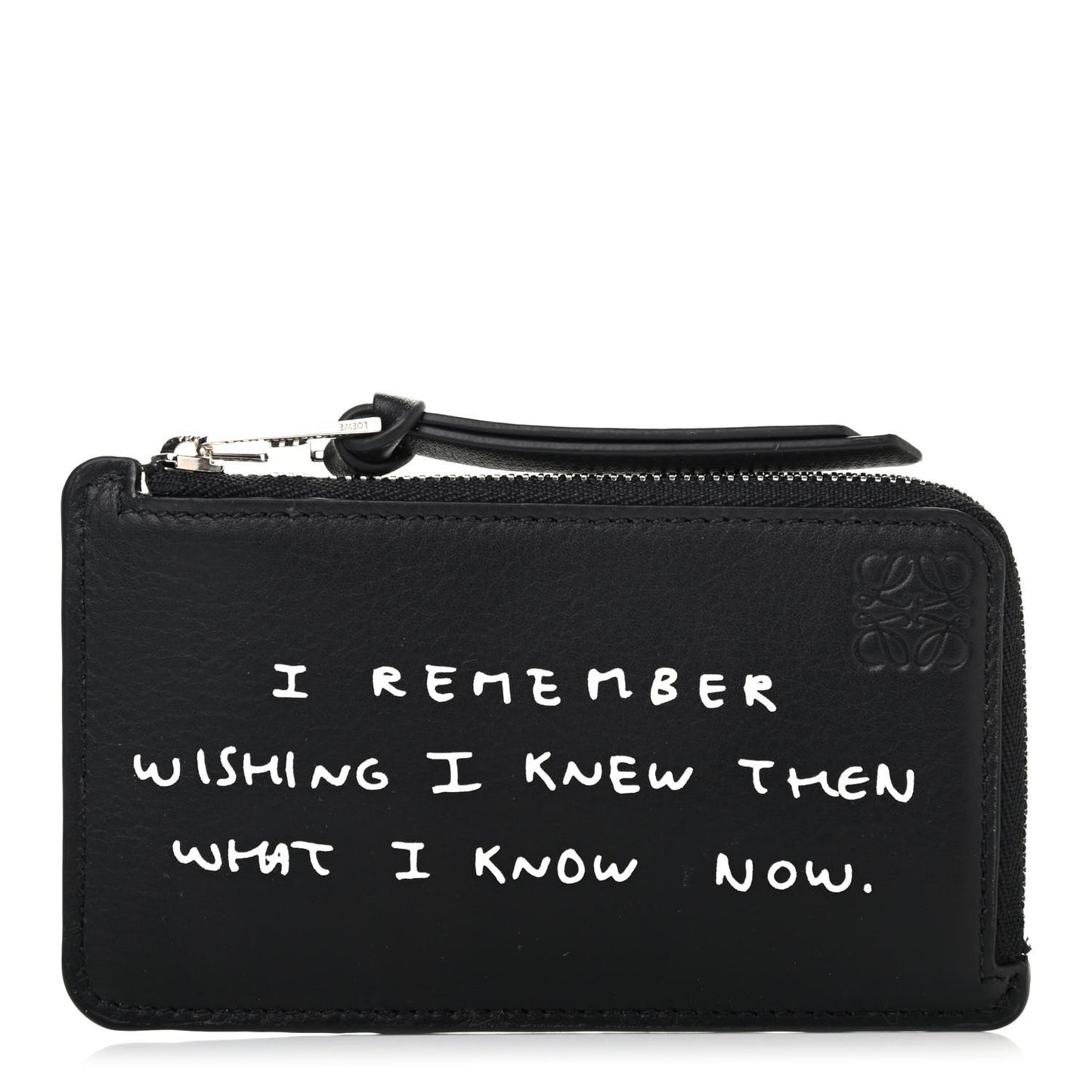 Calfskin Words Coin Card Holder Black