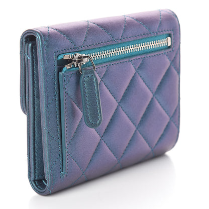 Chanel Iridescent Lambskin Quilted Small Compact Wallet Turquoise 3 of 10