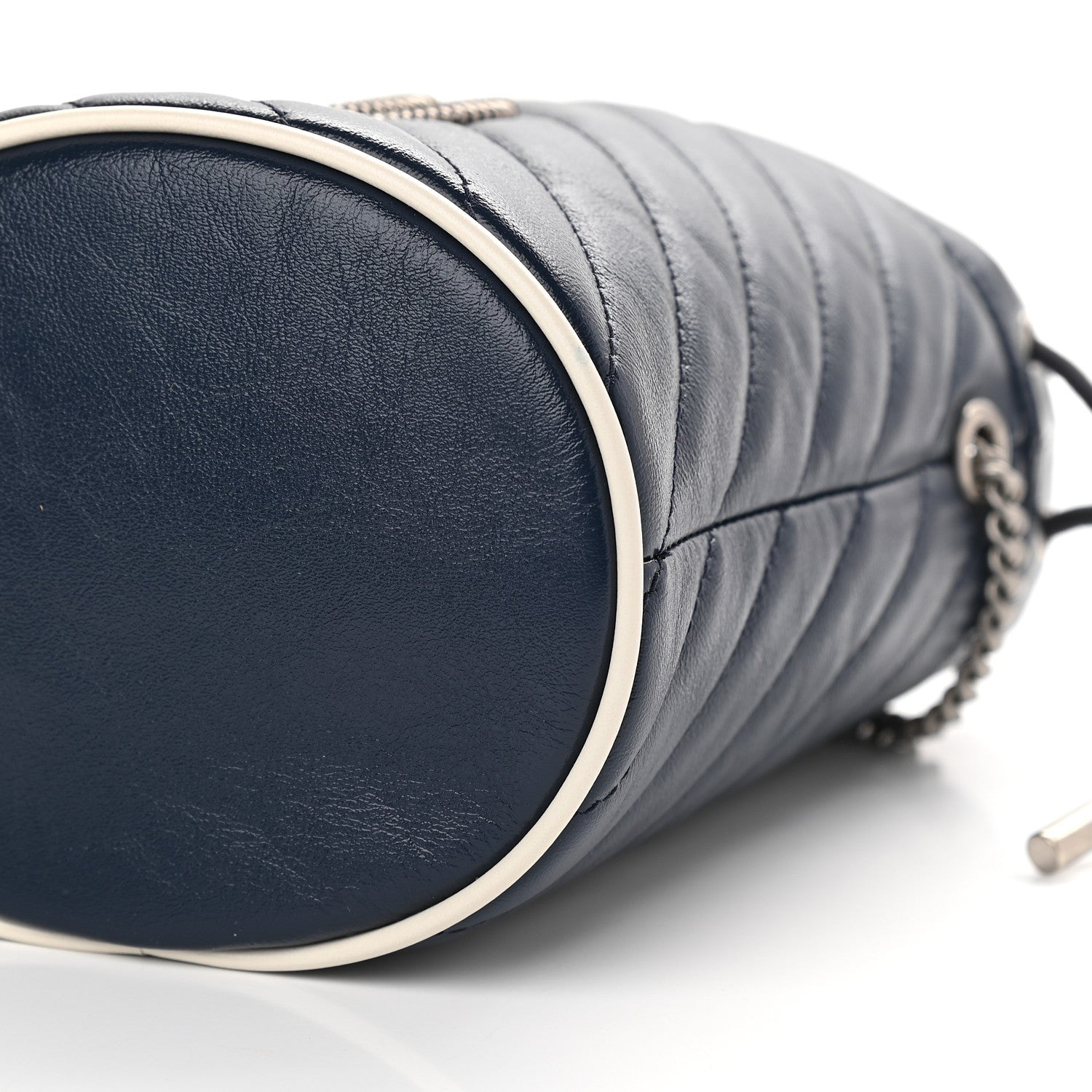 Gucci Vintage Effect Calfskin Matelasse Diagonal Mini Torchon GG Marmont 2.0 Bucket Bag Blue Agata Mystic White 8 of 8