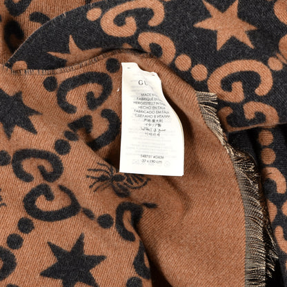 Gucci Wool Silk GG Monogram Fly Constellation Scarf Brown Black 4 of 4