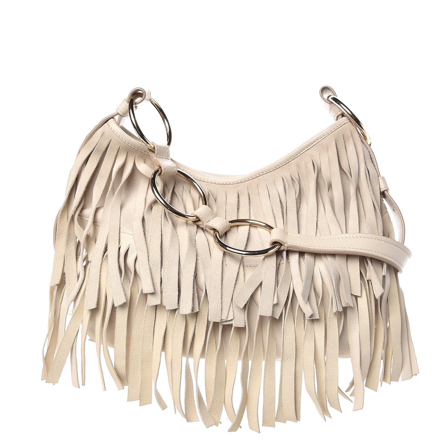 Saint Laurent Suede Boheme Fringe Shoulder Bag Ivory 1 of 10