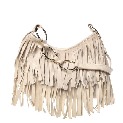 Saint Laurent Suede Boheme Fringe Shoulder Bag Ivory 1 of 10
